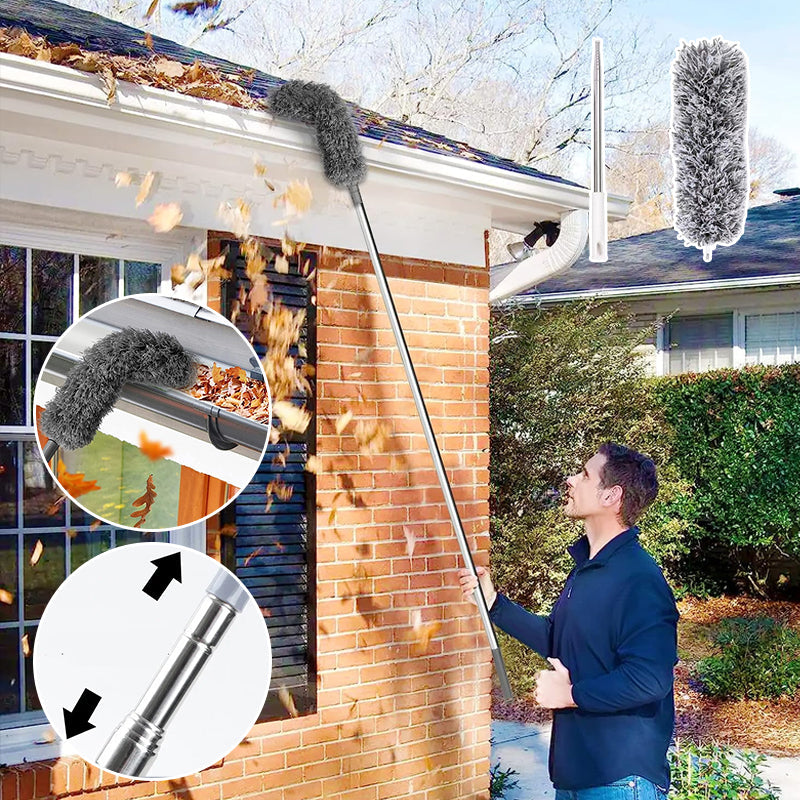 Extendable washable curved microfiber duster