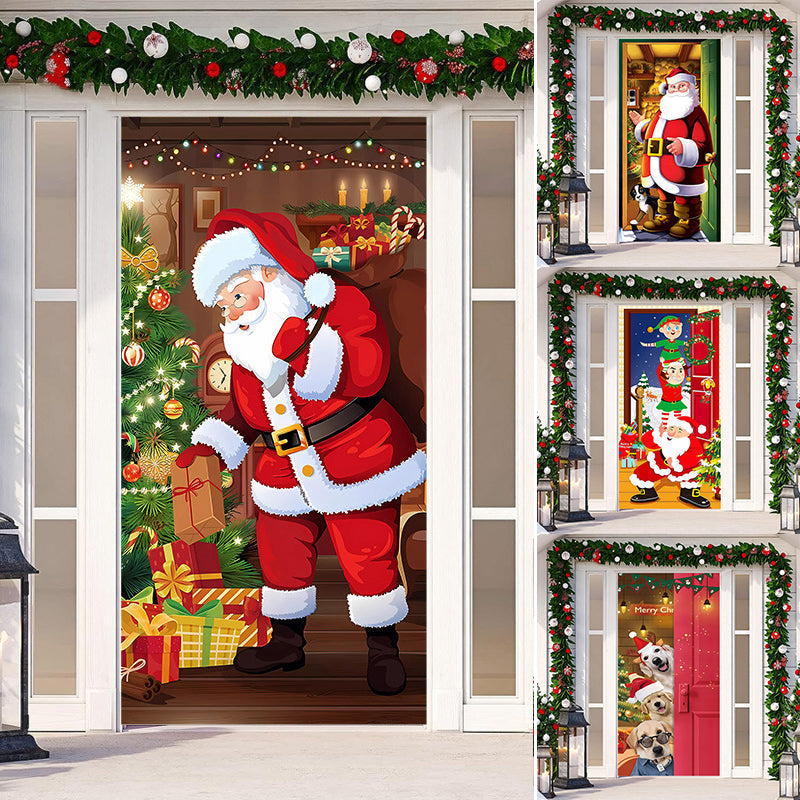 Christmas Door Banner, Santa Claus Door Cover Holiday Decoration