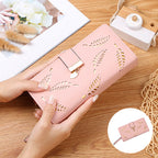 Long wallet for women with leaf pattern