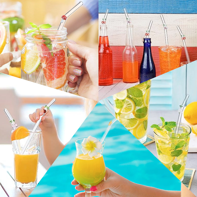 6 PCS Reusable Stained Glass Straws with Cleaning Brush
