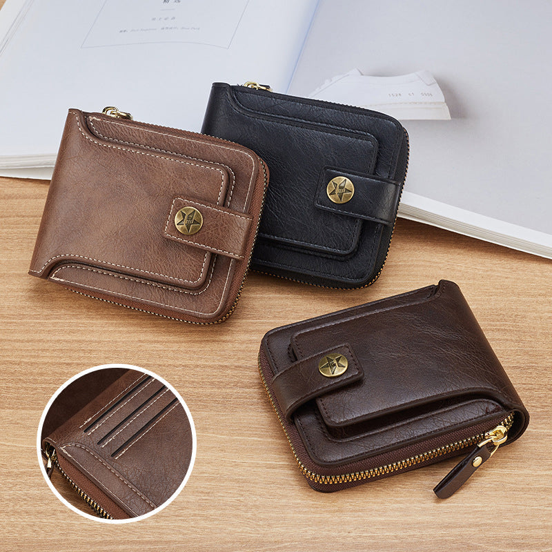 Men's New Short Fashion Multi-Cards Horizontal Zipper Wallet