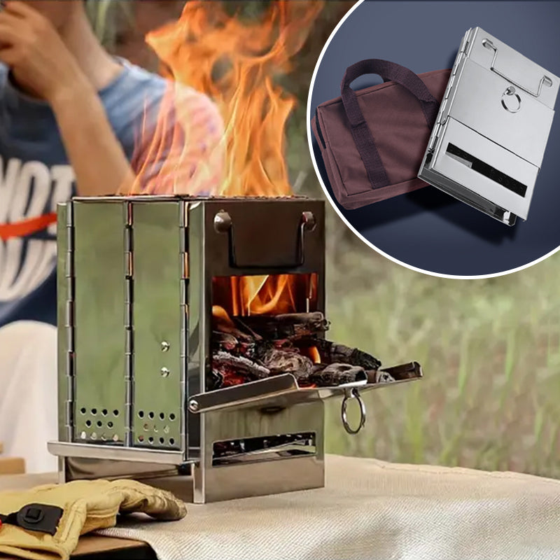 Outdoor Folding Wood Stove Mini Stainless Steel Grill Camping Picnic