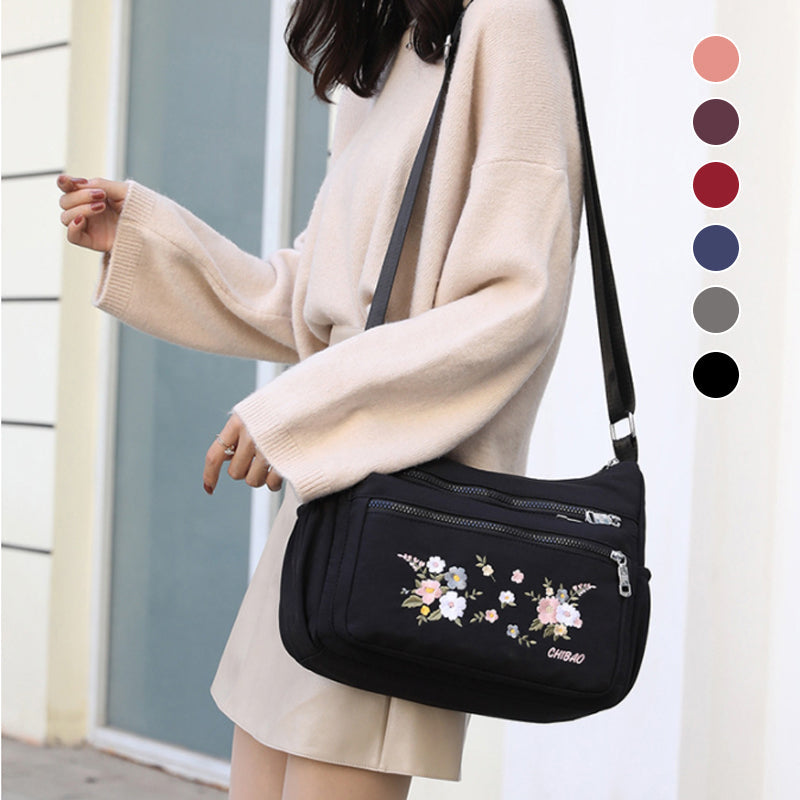 Embroidered Flower Shoulder Bag