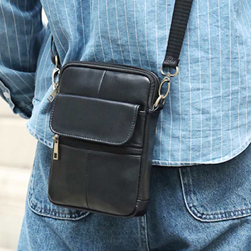Men’s Small Genuine Leather Shoulder Bag – Compact Crossbody with Adjustable Strap