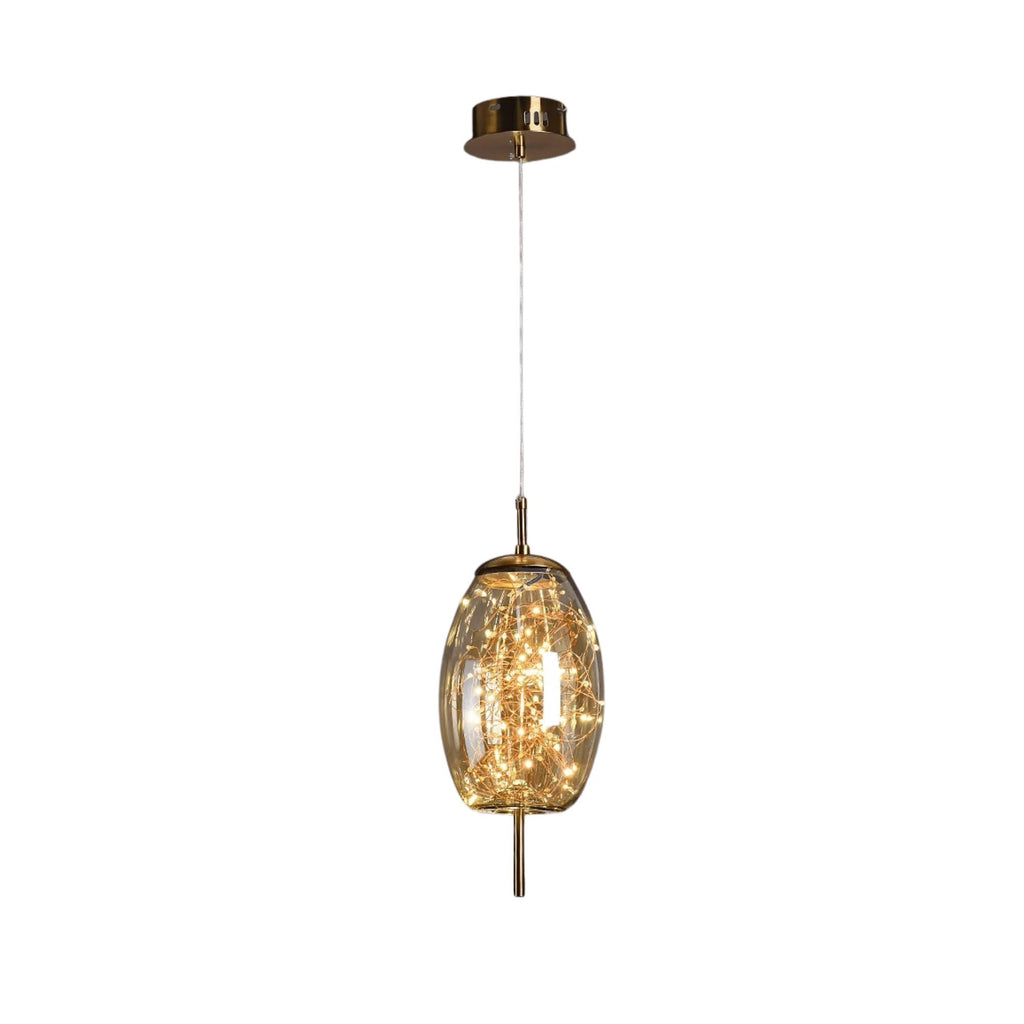 Elegant Hanging Lamp with Glass Shade and Fairy Motif