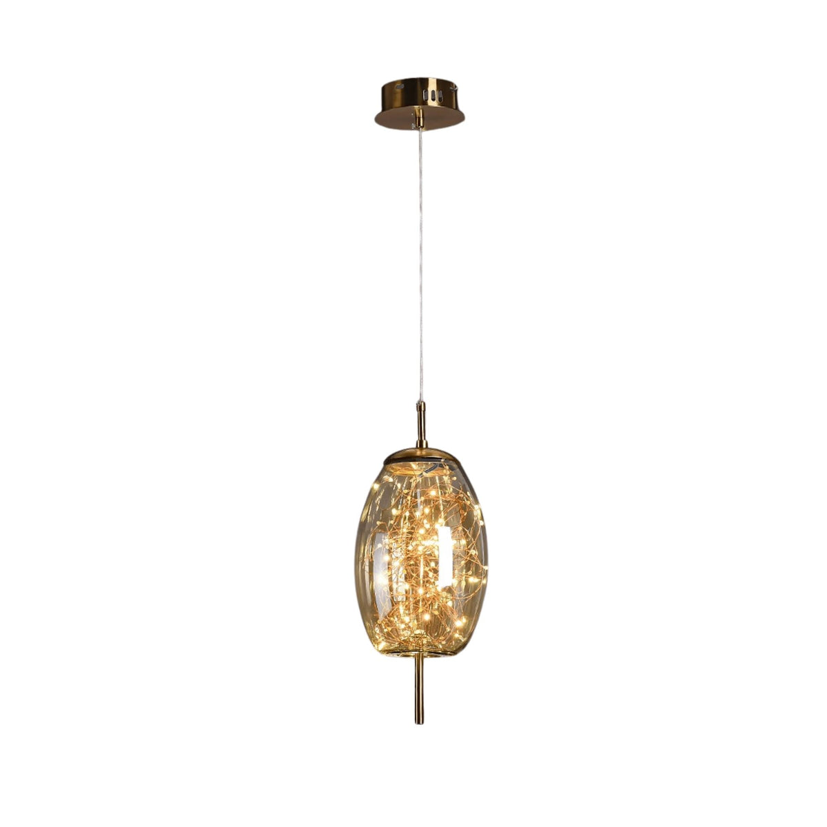 Elegant Hanging Lamp with Glass Shade and Fairy Motif