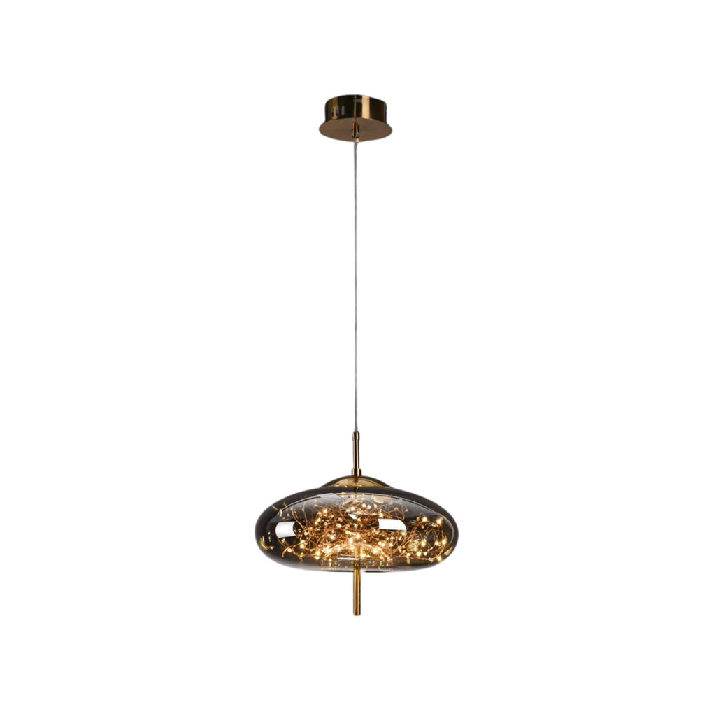 Elegant Hanging Lamp with Glass Shade and Fairy Motif