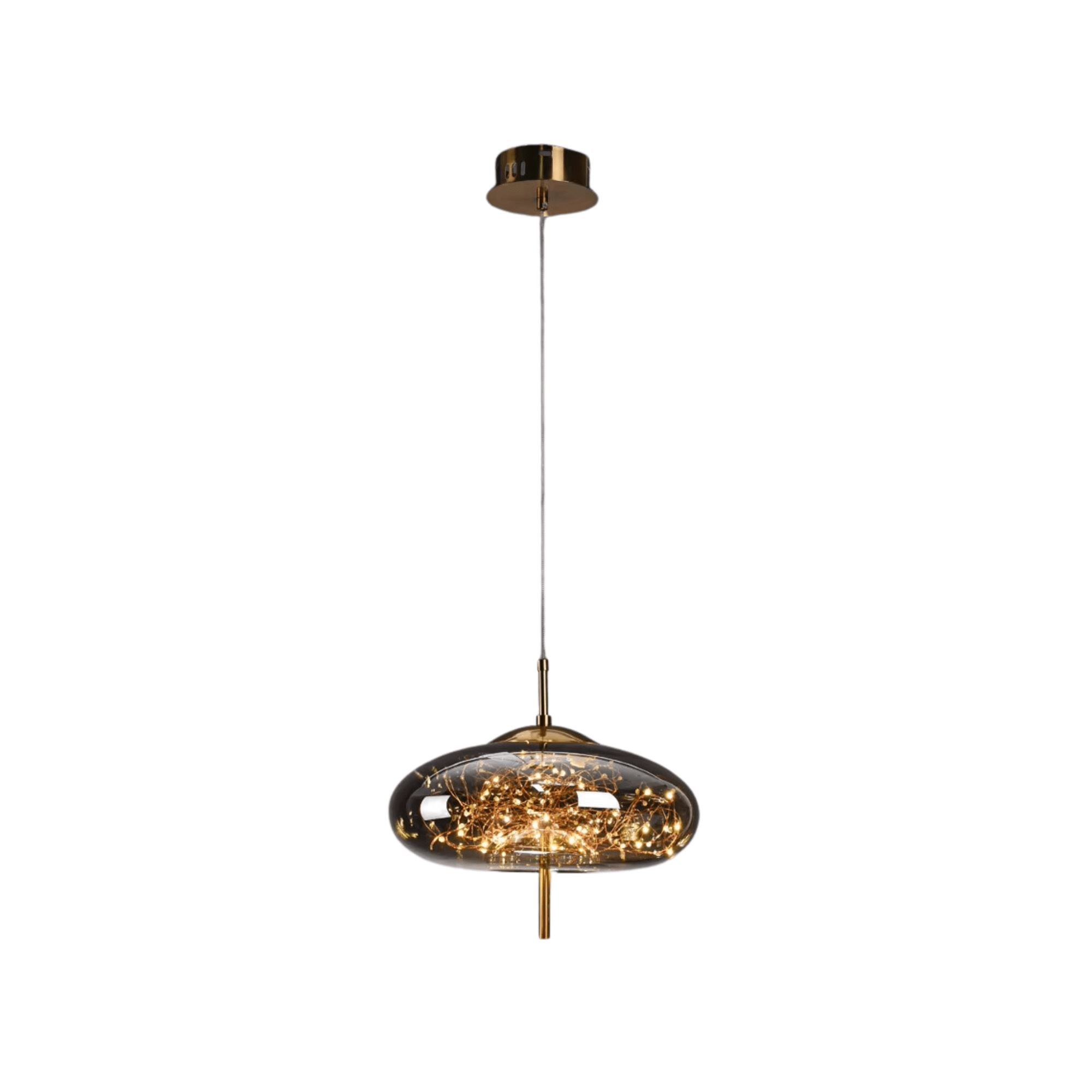 Elegant Hanging Lamp with Glass Shade and Fairy Motif