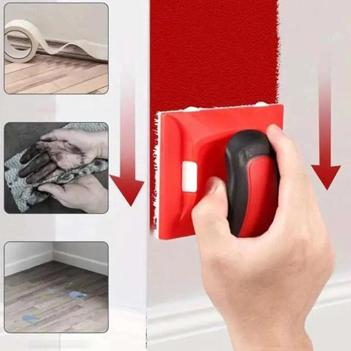 Paint roller with edge guide + 2 replacement pads