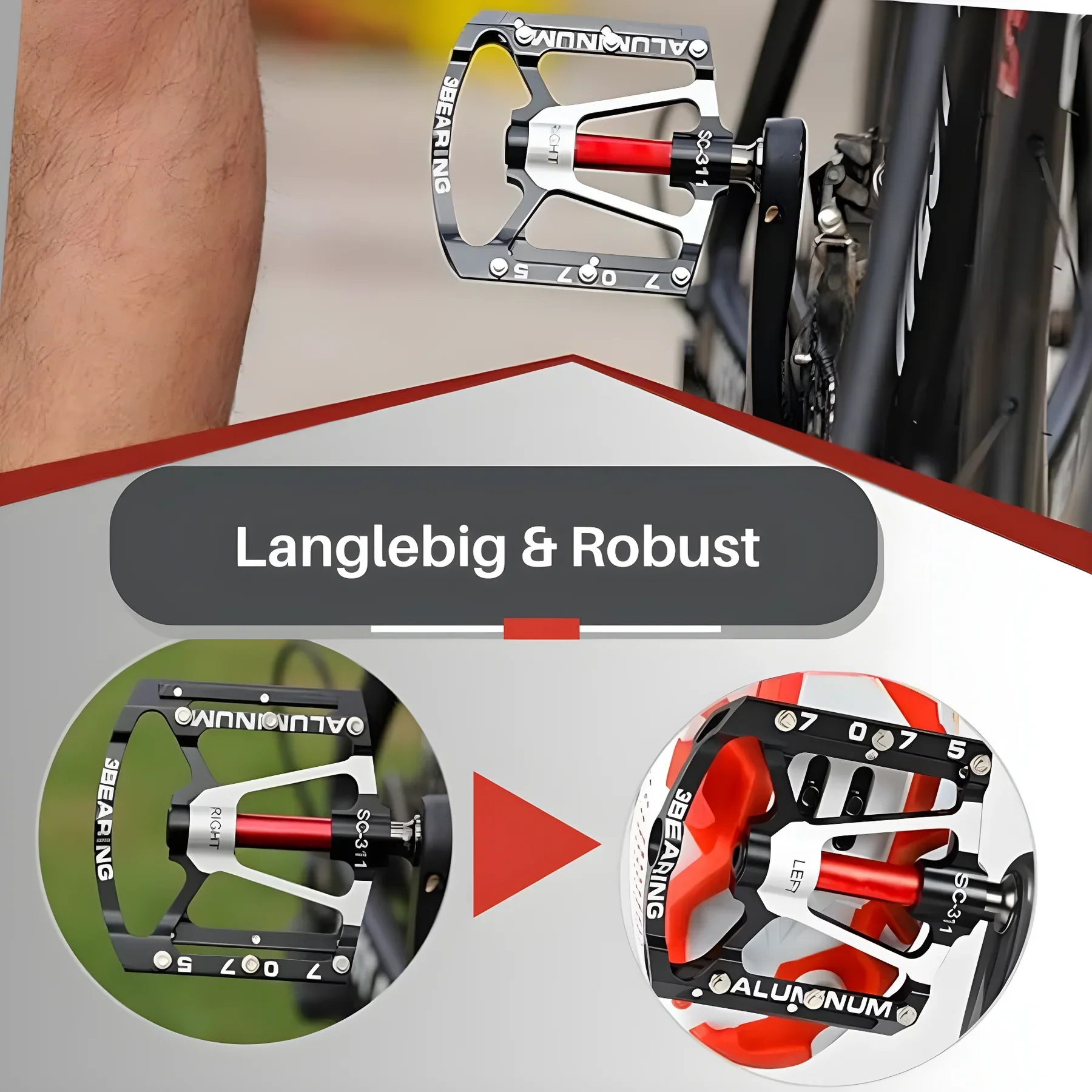 Robust Lightweight Aluminum Bicycle Pedals With Non-Slip Grip