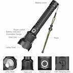 Rechargeable LED Flashlight with Zoom Beam, Up to 500 m Range