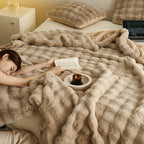Fleece Blanket Beige | Warm Cuddly Blanket Plush and Thick