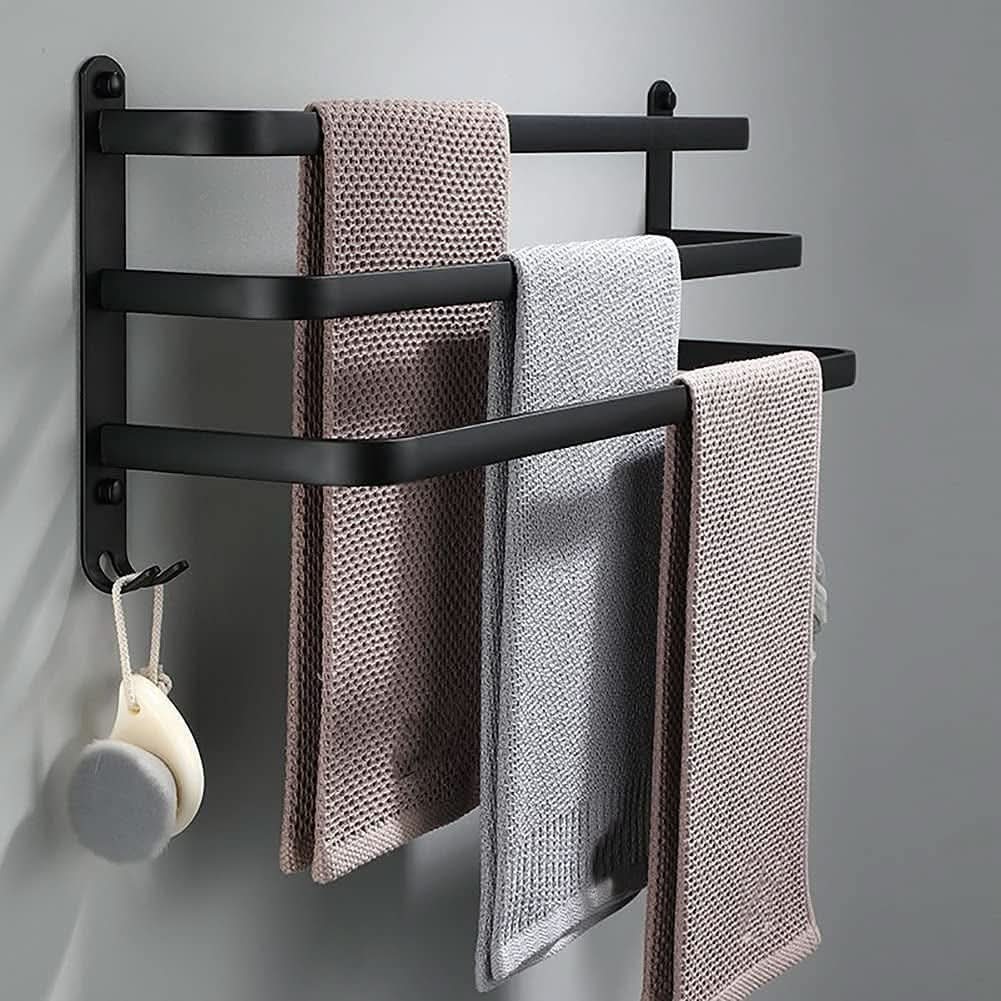 Wall-mounted bathroom shelf made of aluminum with 3 cross bars