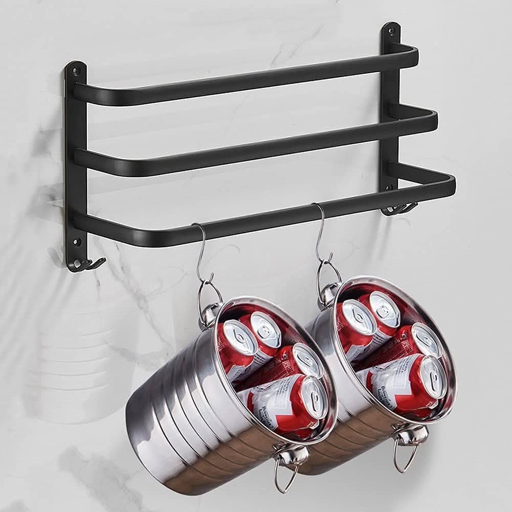 Wall-mounted bathroom shelf made of aluminum with 3 cross bars