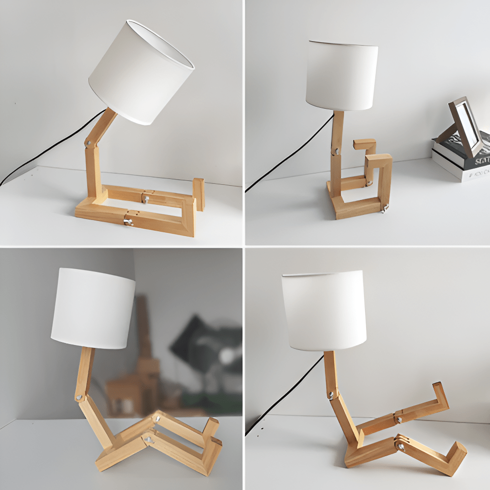 Adjustable wooden lamp in robot design for reading & working light