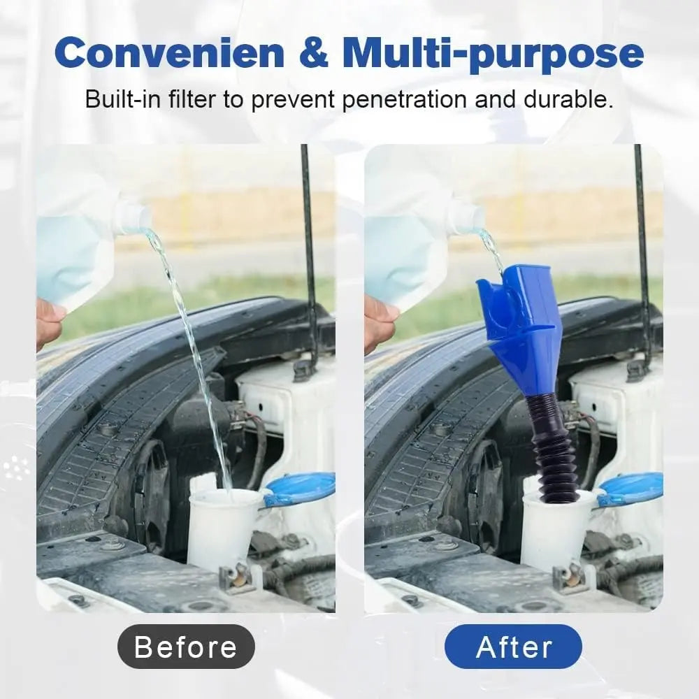 Flexible funnel with wide opening and built-in filter – No more spills!