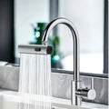 Flexible waterfall kitchen faucet with multiple spray modes