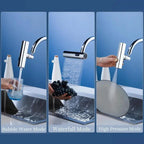 Flexible waterfall kitchen faucet with multiple spray modes