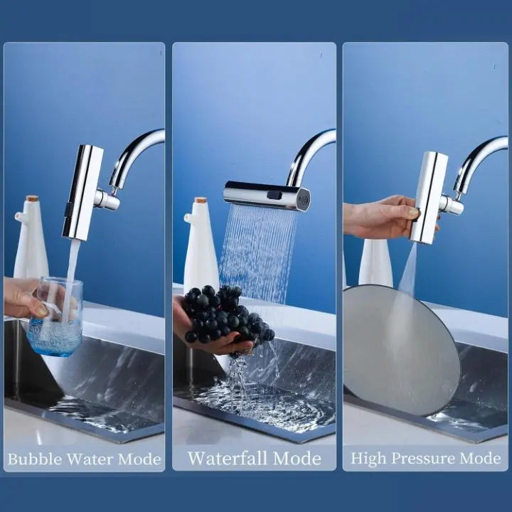 Flexible waterfall kitchen faucet with multiple spray modes