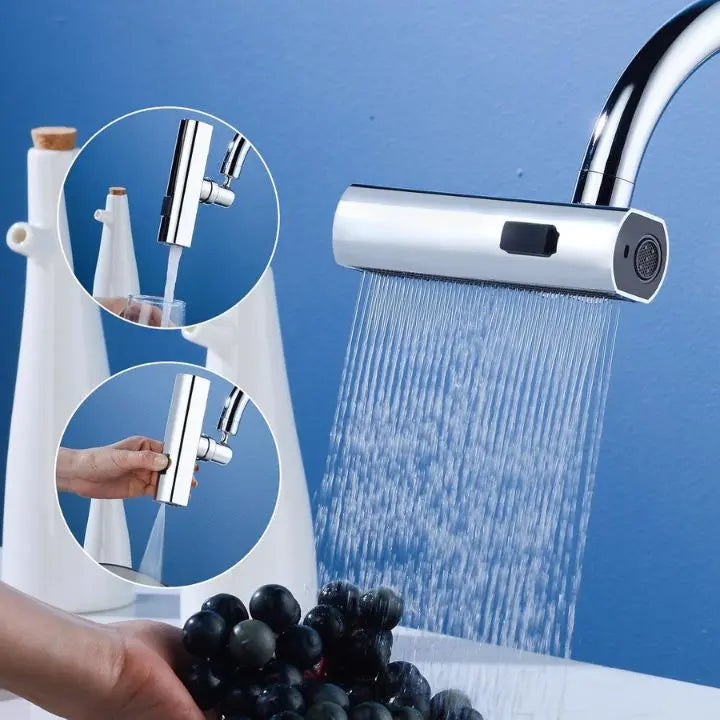 Flexible waterfall kitchen faucet with multiple spray modes