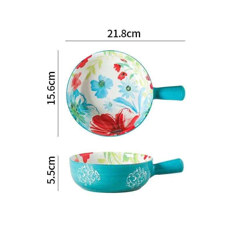 Floral single-handle ceramic bowl
