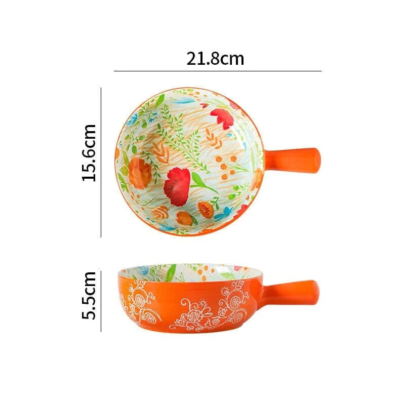 Floral single-handle ceramic bowl
