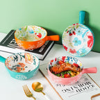 Floral single-handle ceramic bowl