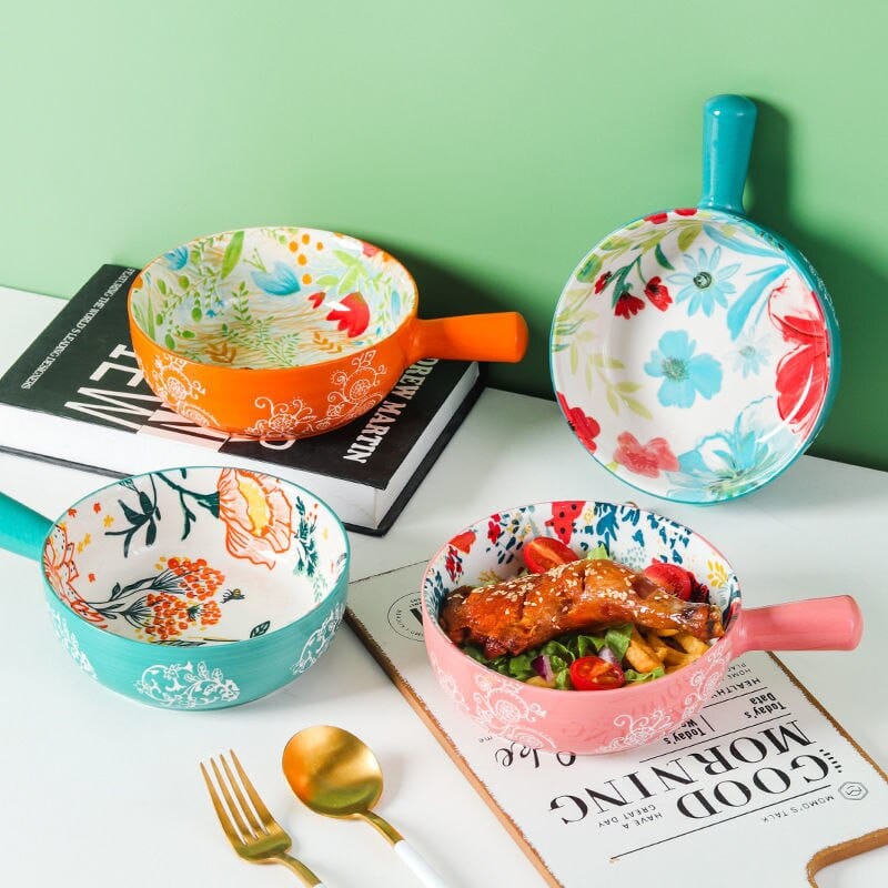 Floral single-handle ceramic bowl