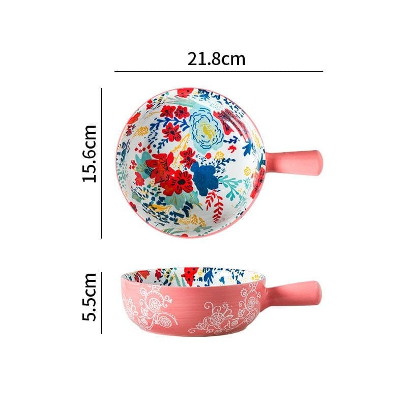Floral single-handle ceramic bowl
