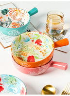 Floral single-handle ceramic bowl