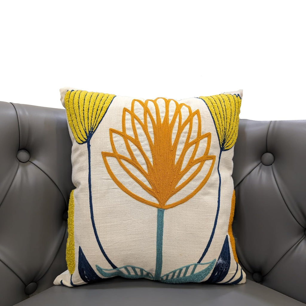 Floral Embroidered Cotton Cushion Cover