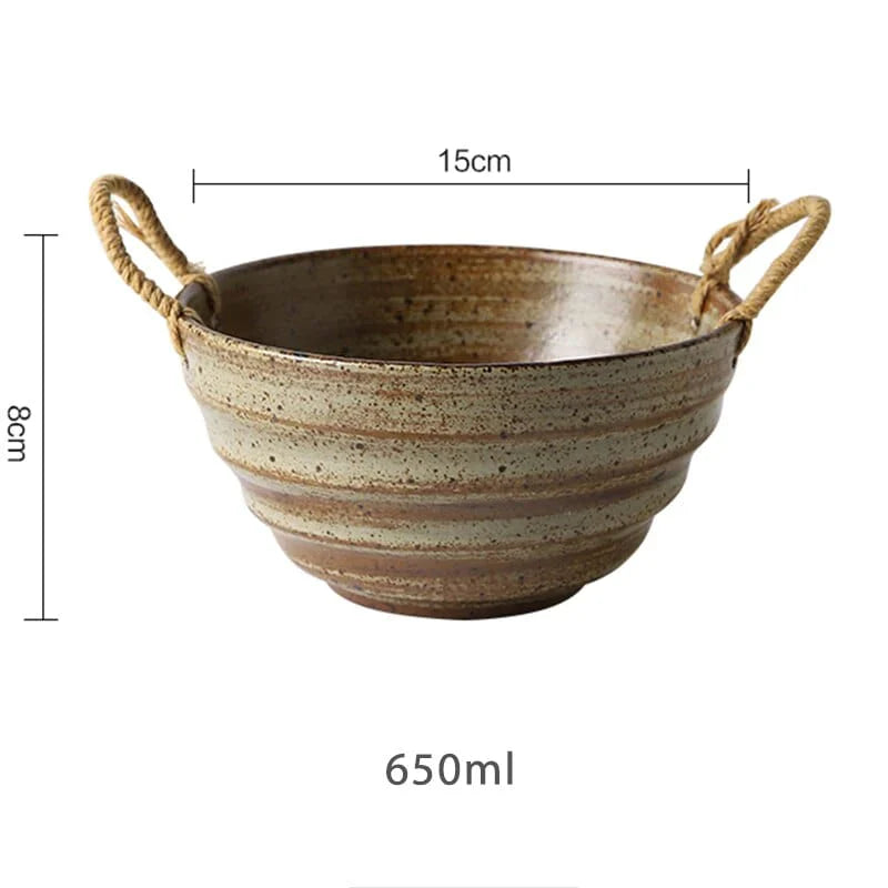 Fortessa ceramic bowl with hemp rope handle