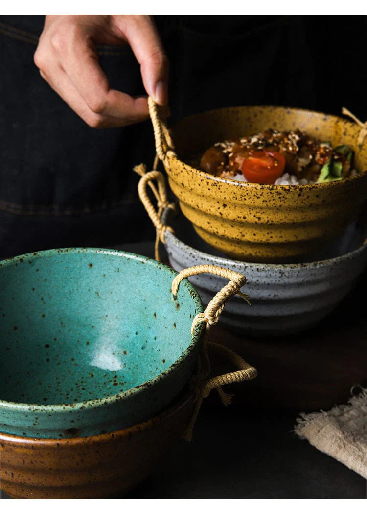 Fortessa ceramic bowl with hemp rope handle