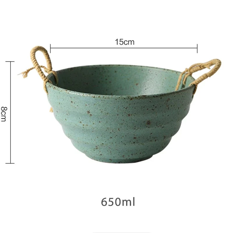 Fortessa ceramic bowl with hemp rope handle