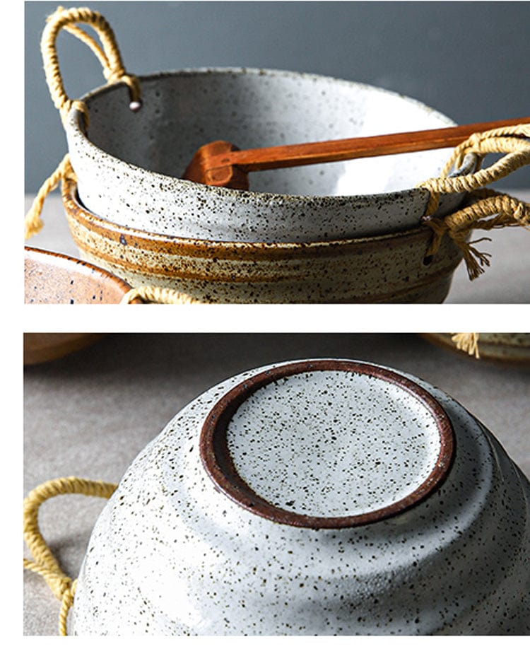 Fortessa ceramic bowl with hemp rope handle