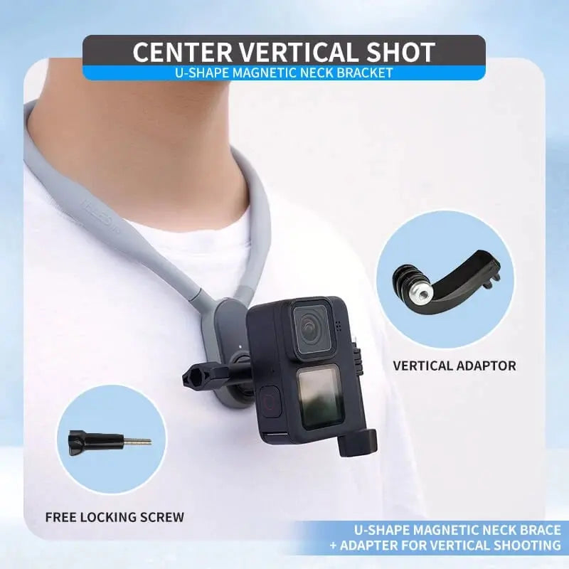 Hands-free U-shaped neck holder for POV and Vlog recordings