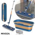 Hands-free set of flat mop and bucket for effortless floor cleaning