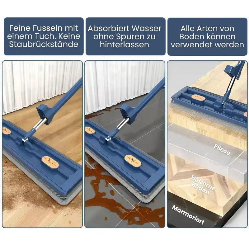 Hands-free set of flat mop and bucket for effortless floor cleaning