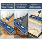Hands-free set of flat mop and bucket for effortless floor cleaning
