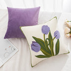 Embroidered tulip cushion cover