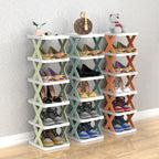 Narrow shoe rack made of wood for space-saving storage