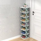 Narrow shoe rack made of wood for space-saving storage