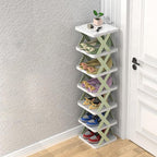 Narrow shoe rack made of wood for space-saving storage