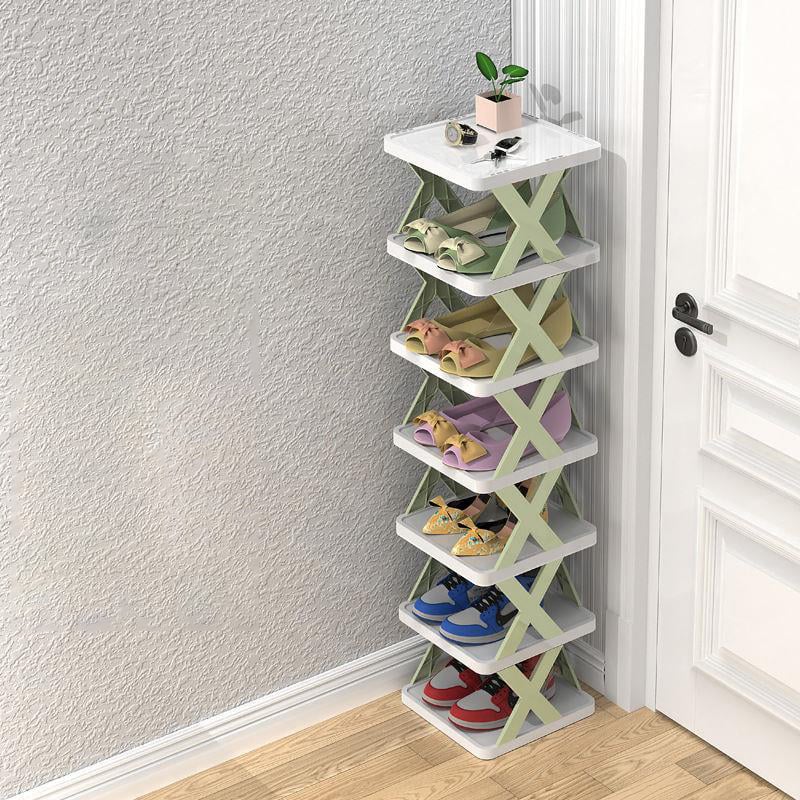 Narrow shoe rack made of wood for space-saving storage
