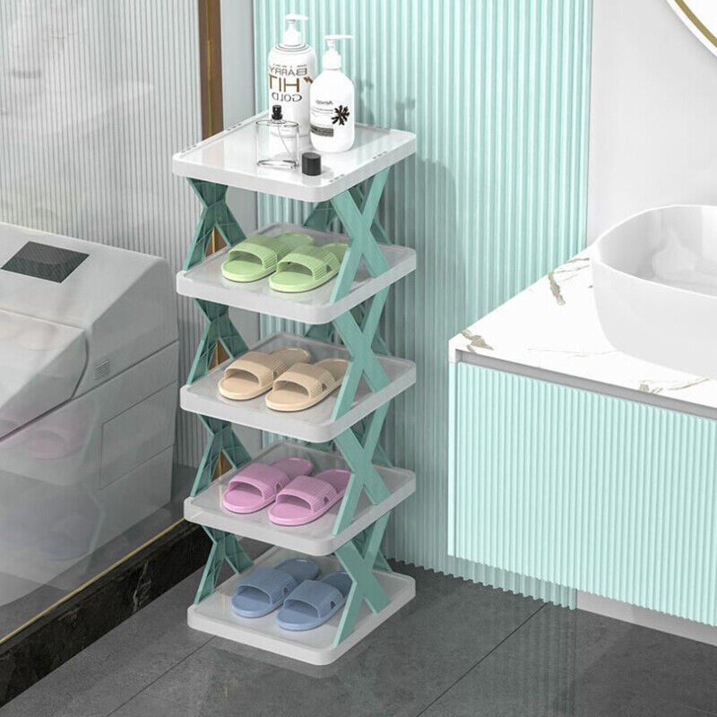 Narrow shoe rack made of wood for space-saving storage