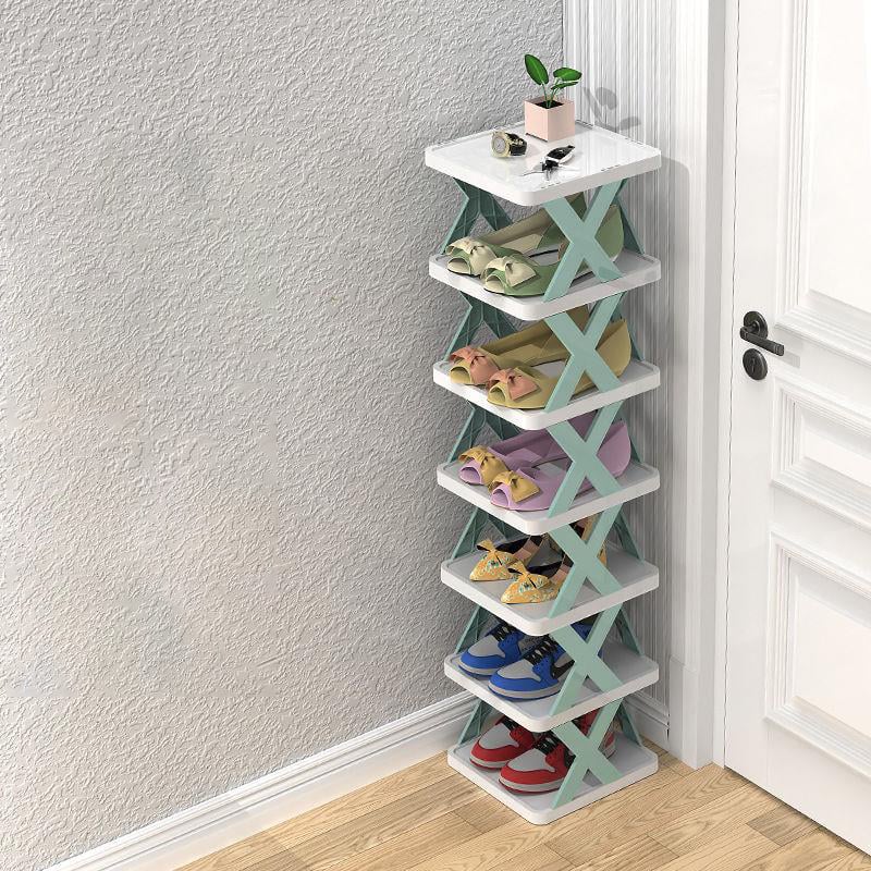 Narrow shoe rack made of wood for space-saving storage
