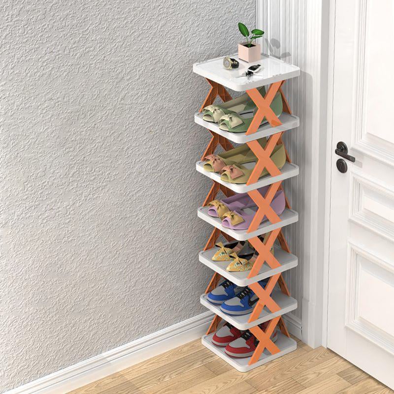 Narrow shoe rack made of wood for space-saving storage