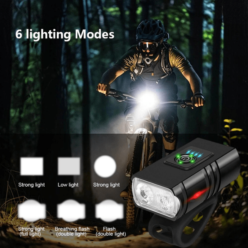 Rechargeable LED bike front light with 6 modes & USB-C charging function
