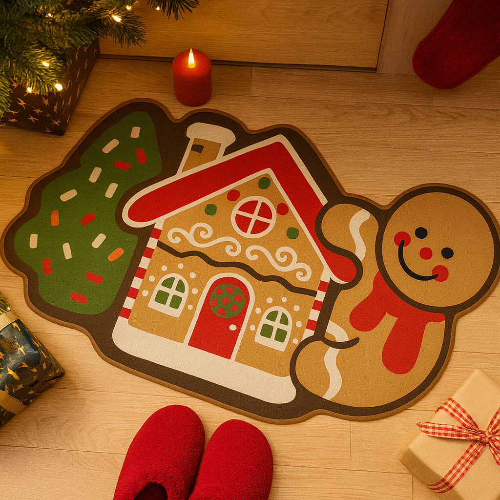 Frostholm Gingerbread Christmas Rug – Cozy Non-Slip Floor Mat for Festive Atmosphere