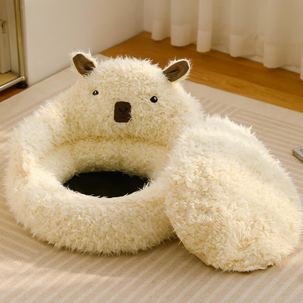 Alpaca-shaped, fluffy, warm, detachable dog and cat bed